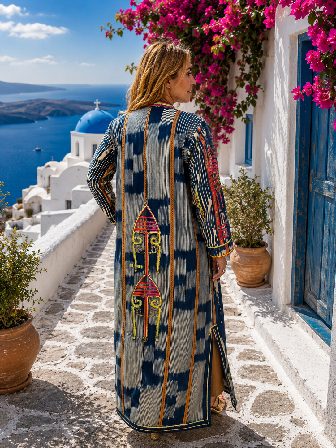Kimono indigo brodé