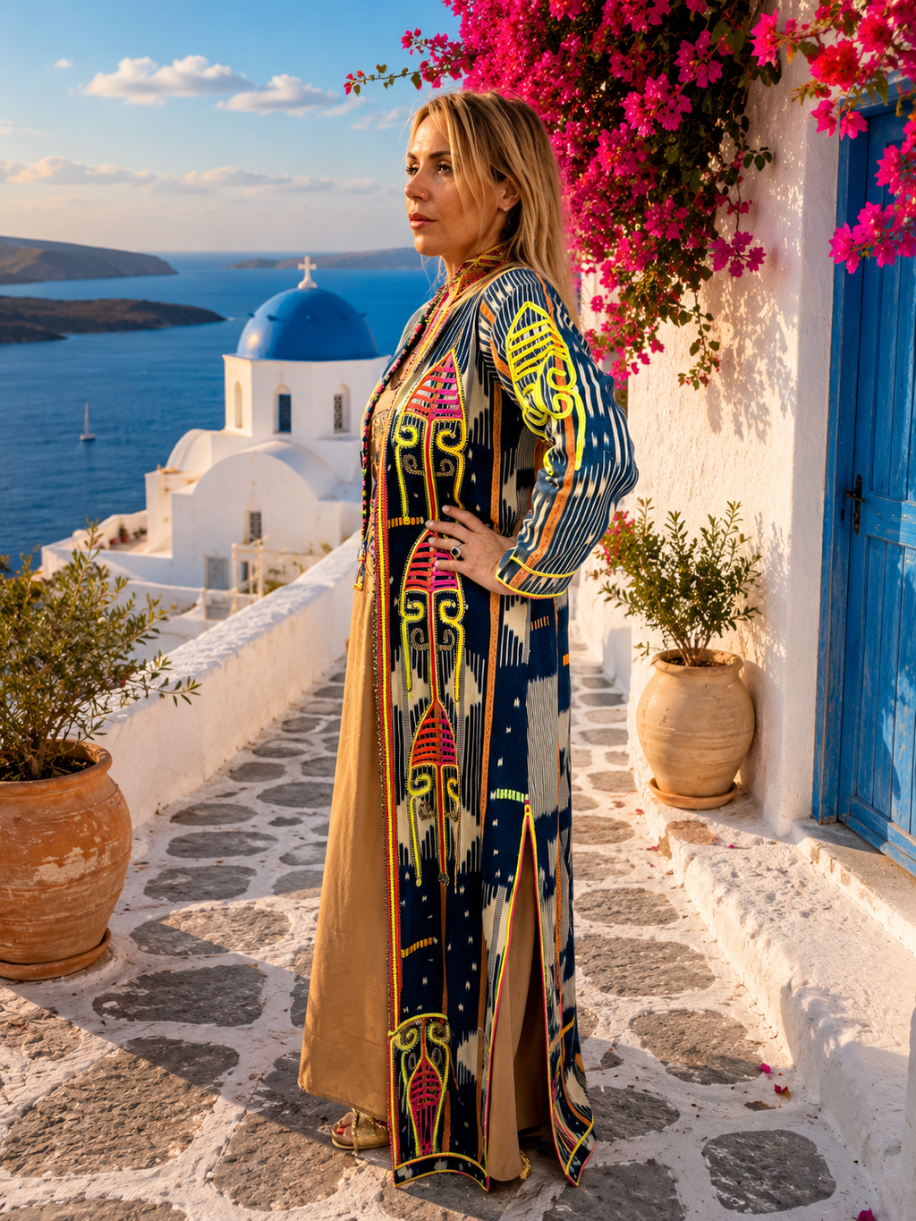 Kimono indigo brodé