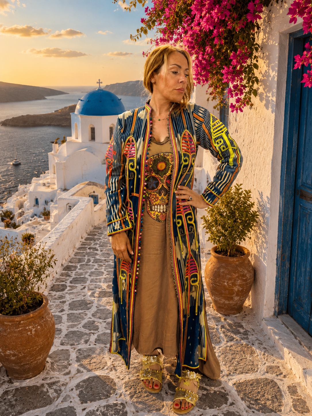 Kimono indigo brodé